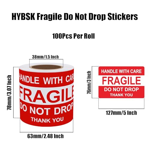 Hybsk 3x5 inch Do Not Drop Thank You Fragile Stickers Adhesive Label 100 Per Roll (3x5 inch) - size: 3x5 inch