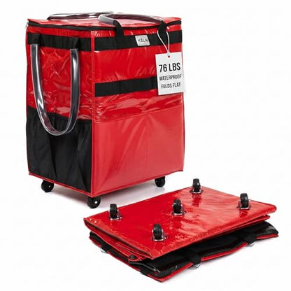KELN Rolling Tote Bag on Wheels – 76 lb Foldable Shopping Cart – Red - color: Red