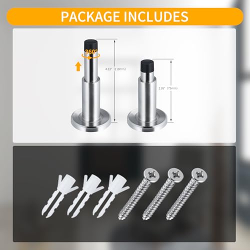 Door Stoppers - Heavy-Duty Adjustable Stoppers for Bottom, Top, and Wall of Door – Anti Break-in 304 Stainless Steel Door Stops with Rubber Buffers (Stainless Steel) - color: Stainless Steel-1PCS