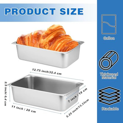 4 Pack 1/3 Size Stainless Steel Hotel Pan, 2.5 Inch Deep, 12.8 x 7 x 2.5 Inches, Dishwasher Safe, for Food Storage, Catering, Parties