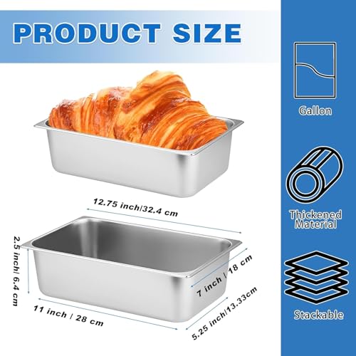 4 Pack 1/3 Size Stainless Steel Hotel Pan, 2.5 Inch Deep, 12.8 x 7 x 2.5 Inches, Dishwasher Safe, for Food Storage, Catering, Parties