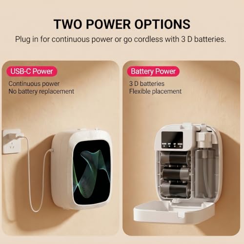 Waterless Essential Oil Diffuser, Cold Air Scent Diffuser Machine for Home & Office, Bluetooth App & Manual Control, USB-C or D Battery Powered, Wall Mount or Tabletop, White