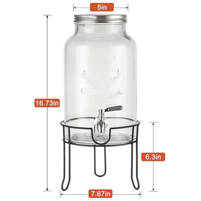 1.5 Gallon Glass Drink Dispenser with Stand for Parties and Everyday Use - size: 1.5 Gallon With Stand Silver