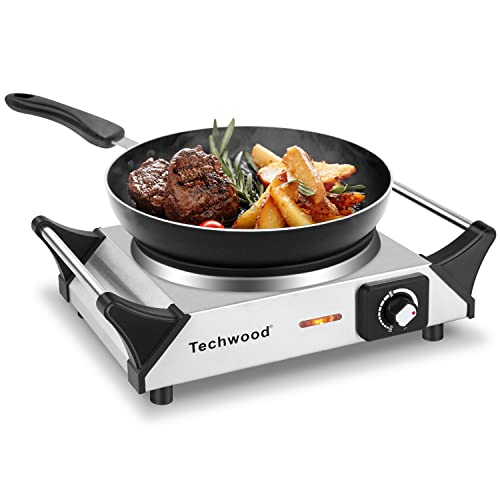 Techwood Hot Plate for Cooking, 1500W Electric Stove Countertop Single Burner with Adjustable Temperature & Stay Cool Handles, 7.5” Cooktop for Home/RV/Camp, Compatible for All Cookwares, Silver - color: Silver, size: Single Burner