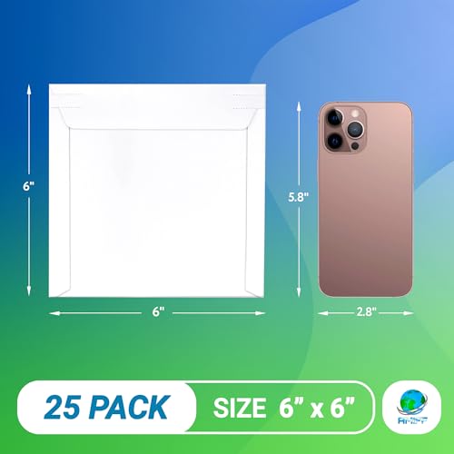 Rigid Mailers with Self-Seal, White 6 x 6 Inches, 25 Pack, 550 GSM Thick Paperboard Envelopes for Documents, Photos, CDs - color: White, size: 6" x 6" / 25 Pack