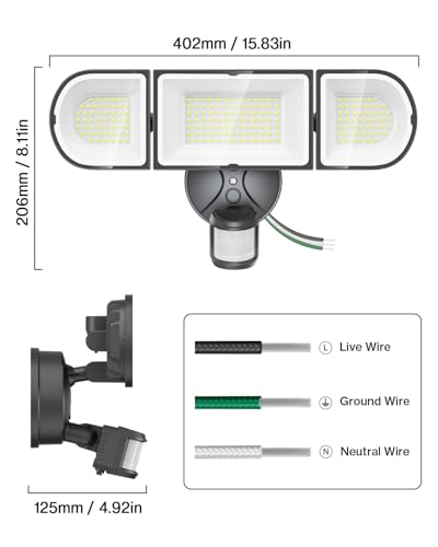 Olafus 180W Motion Sensor Outdoor Lights, 18000LM Ultra-Bright Dusk to Dawn LED Security Flood Light Wired, 6500K Daylight, IP65 Waterproof, for Yard/Garage/Driveway, Black - color: Black