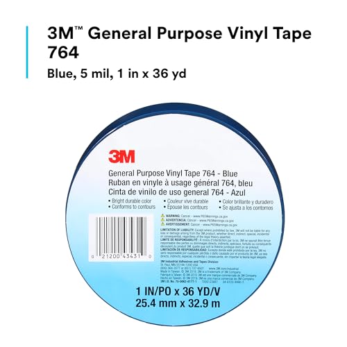 3M General Purpose Vinyl Tape 764, Blue, 1 in x 36 yd, 5 mil, 1 Roll - color: Blue, size: 1 in x 1296 in