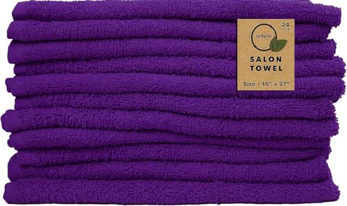 Salon Towels – Pack of 24 (16"x27") 100% Cotton Ring Spun (Not Bleach Proof) Ultra Soft, Highly Absorbent Hand Towels – Bulk for Spa, Gym & Salon (Purple) - color: Purple