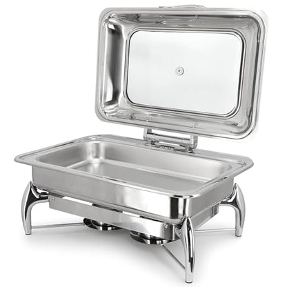 MegaChef 9.5 Quart Stainless Steel Professional Chafing Dish/Food Warmer/Buffet Server Serving Trays w/Hinged Lid & View Window for Entertaining/Catering/Large Gatherings(6.3 Quart Squart w/Window) - size: 6.3 Quart Squart w/ Window