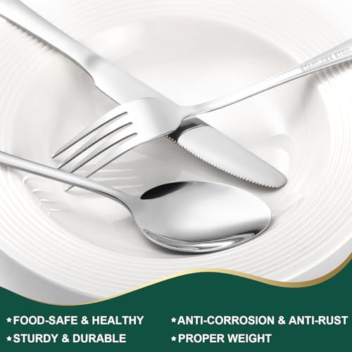 24-Piece Silver Silverware Set with Steak Knives Stainless Steel Flatware Set for 4 Food Grade Tableware Cutlery Set Rust-proof, Mirror Polished, Dishwasher Safe - size: 24Pcs-B