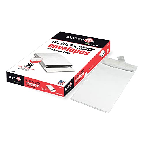 Quality Park Survivor 12 x 16 x 2 Tyvek Expansion Catalog Mailers with Self Seal Closure, 14 lb, Puncture, Tear and Moisture Resistant Dupont Tyvek Envelopes, 25/Box (R4292)