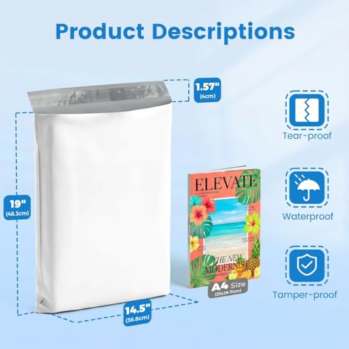 Metronic Poly Mailers 14x19 1000 Pack, Large Bulk Self Seal Shipping Bags - color: White, size: 14.5x19 1000PC