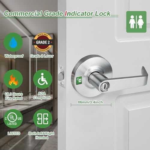 Commercial Door Handle for Privacy with Solid Door Lever Satin Chrome 26D， and UL ，3 Hours Fire Rated,GRD2-72BK-1P - size: BED & BATH（2-3/4 IN Backset)