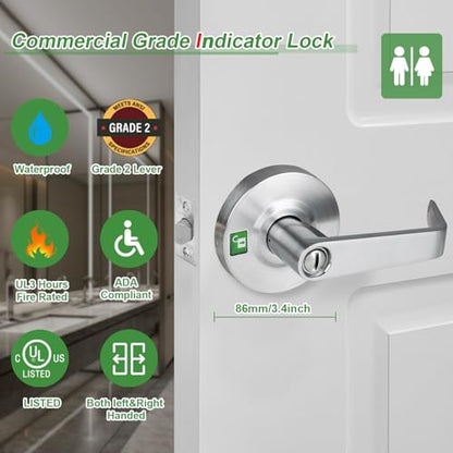 Commercial Door Handle for Privacy with Solid Door Lever Satin Chrome 26D， and UL ，3 Hours Fire Rated,GRD2-72BK-1P - size: BED & BATH（2-3/4 IN Backset)