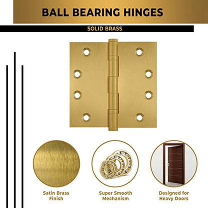 Heavy Duty Door Hinge Matte Brass Ball Bearing 4x4 Inch Heavy Duty - Set of 24 Solid Brass Hinges (Satin Brass) - color: Satin Brass