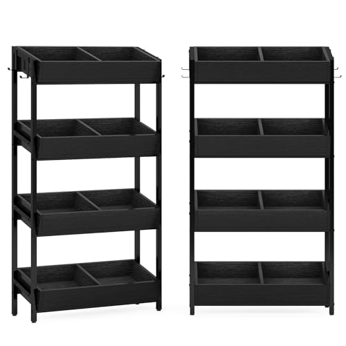 Tribesigns 4-Tier Retail Display Rack Stand, Wooden Snack Candy Rack, Heavy-Duty Wood Metal Concession Stands, Storage Shelf Organizer for Potato Chip (2, Black) - color: Black