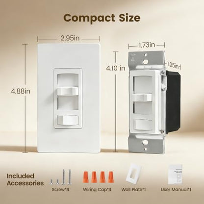 SURAIELEC Dimmer Light Switch, Fit for 300W LED/CFL and 600W INC/HAL