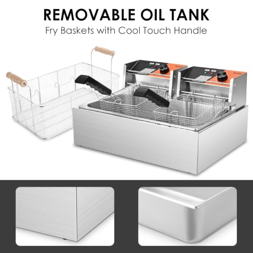 Commercial Deep Fryer,23.2QT Countertop Fryer with 3 Baskets for Restaurant - size: 23.25Qt/22L
