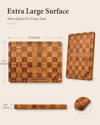 Checkered Cutting Board,18" x 12" X-Large Bamboo Cutting Board for Kitchen - color: Brown XL-18"x12"