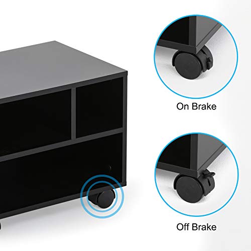 FITUEYES Mobile Printer Stand with Storage, Wood Small Printer Table, Black - color: Black