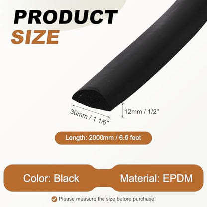 PATIKIL 6.6FT Solid Rubber Weather Stripping, 1-1/6" W x 1/2" H Self Adhesive D Shape EPDM Rubber Seal Strip Gasket for Door Frame Window Insulation RVs Furniture Cabinets, Black - size: 6.6FT x 1 1/6"W x 1/2"H