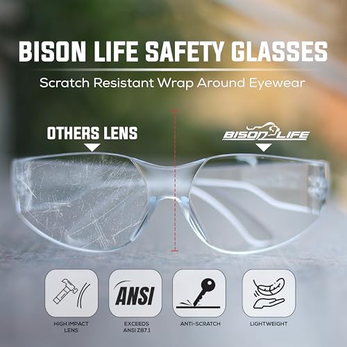 BISON LIFE Clear Safety Glasses for Men & Women, ANSI Z87.1 Certified,12Pk - color: Clear/Clear