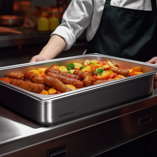 VEVOR 6 Pack Hotel Pans, Full Size 0.8mm Thick 6-Inch Deep Commercial Stainless Steel Restaurant Steam Table Pan, Catering Storage Food Pan, for Industrial & Scientific - size: 1/1 Size, style: 6 Inch Deep Thickened