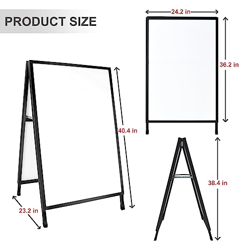24x36 Inches Double Sided Heavy Duty Slide-in Folding A-Frame Sidewalk Curb Sign Stand Display Poster Boards Poster Holder Frame Chalkboard Sign, (Black-Metal)