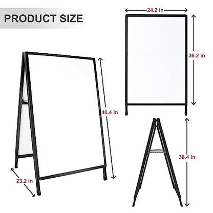 24x36 Inches Double Sided Heavy Duty Slide-in Folding A-Frame Sidewalk Curb Sign Stand Display Poster Boards Poster Holder Frame Chalkboard Sign, (Black-Metal)
