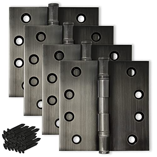 Solid Brass Door Hinge Heavy Duty Ball Bearing Polished 4x4 Inch - Set of 24 Hinges (Pewter) - color: Pewter