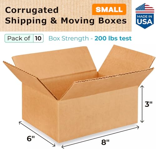 Small Moving & Shipping Boxes 8x6x3 inches (10-Pack) - Extra Strength 200 lb vs Regular - Corrugated Packing Boxes for Moving - Cardboard Moving Box - Packing Box Small by IDL Packaging - size: 8 * 6 * 3" (Small Boxes)
