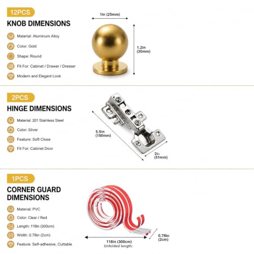 Kitchen Cabinet Hardware - Cabinet Door Knobs - Concealed Hinges - Bumpers