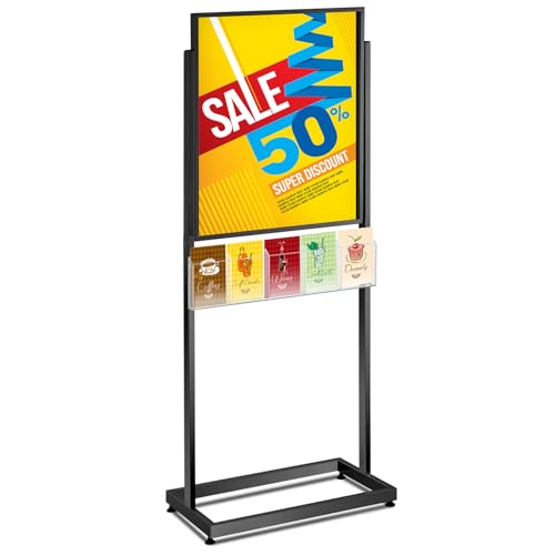 Zonon 22" x 28" Metal Poster Sign Holder Floor Stand with 5 Pocket Acrylic Brochure Holder 4x9 Floor Standing Double Side Slide in Heavy Duty 63" H Non Slip for Display Outdoor Indoor Store (Black) - color: Black