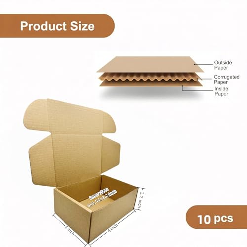 Small Sturdy Cardboard Box 6x4x2.2 Inch Mailing Corrugated Boxes Set of 10 - size: 6 x 4 x 2.2 inches