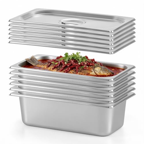 Dyna-Living Hotel Pans with Lid 1/3 Size Pan 4 Inch Deep 6 Pack Food Pans - color: With Lids, size: 4 Inch Deep