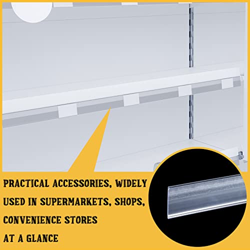 Fainne 100 Pcs 1.25 Inch Shelf Label Strip Holders Plastic Wire Shelf Price Tag Holder Self Adhesive Clear PVC Front and Back Labels Strip for Gondola Price Tag Wood Metal Rack, 48 Inches Long