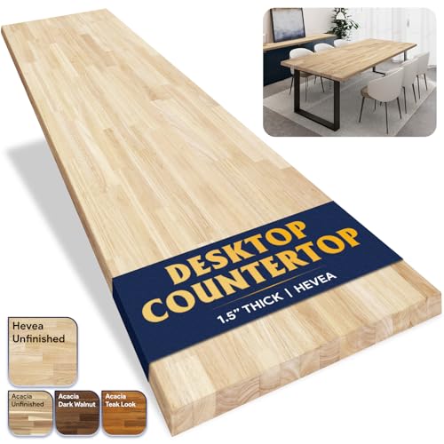 Howizz Butcher Block Countertop 60 x 30 x 1.5 Inches - Unfinished Hevea Solid Wood Table Top, Wood Countertop for DIY for Desk Top, Workbench Top, Kitchen Countertop - size: 60"L x 30"W x 1.5"Th