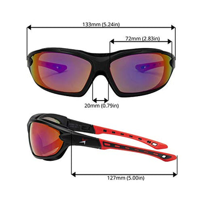X Power ANSI Z87+ Safety Sunglasses Impact Resistant Polycarbonate Lens & Double Injection Frame - color: 001 Matte Black & Red Frame / Red Mirror Lens