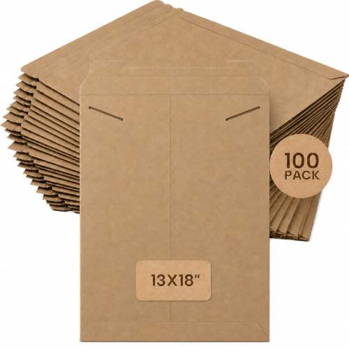 BOX USA Rigid Mailers 13" x 18" (100-Pack) - Cardboard Mailer Envelopes for Posters, Photos, Presentation Materials - Stay Flat - size: 13" x 18" (100-Pack)