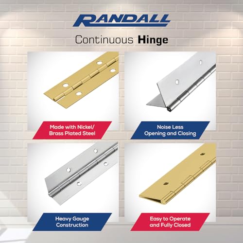 Randall Manufacturing Co., Inc. 1 1/2" Continuous Hinge, 3 FT, Nickel Plated, Modern, Nickel, Gray - size: 3 Feet, style: Nickel Plated