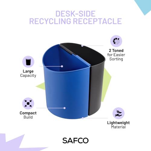 Safco Desk Side Recycling Receptacle, 2 Bin Set, Black/Blue, 3 Gallon Each - size: 3 Gallon