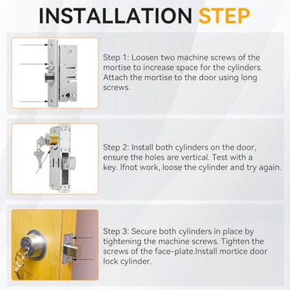 2 Pack Brass Mortise Cylinder Lock with SC Keyway, 1 Inch Length Keyed Standard SC1 Keyway, Standard Commercial Door Replacement Lock Mortise Cylinder for Home Aluminum Door