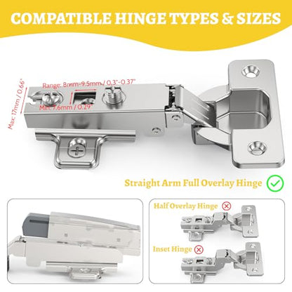 Onemake 10 Pack Soft Close Motion Damper Mechanism for Full Overlay Hinges, Smooth Slow Straight-Arm, Clip Top Retrofitting Attachment, Cabinet Door Concealed Replacement Hardware Accessories