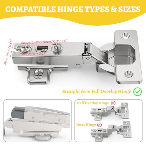 Onemake 10 Pack Soft Close Motion Damper Mechanism for Full Overlay Hinges, Smooth Slow Straight-Arm, Clip Top Retrofitting Attachment, Cabinet Door Concealed Replacement Hardware Accessories