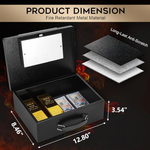Dalmbox Fire Resistant Document Lock Box Safe Digital Keypad, Black - color: BLACK DIGITAL KEYPAD LOCK, size: Medium