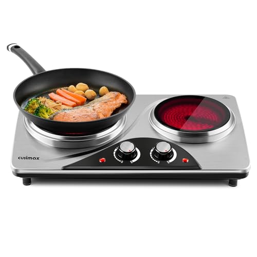 Hot Plate, CUSIMAX Electric Double Burner Countertop Ceramic Infrared Stove - color: Silver