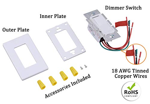 CLOUDY BAY in Wall Dimmer Switch for LED Light/CFL/Incandescent,3-Way Single Pole Dimmable Slide, 600W max Incandescent,150W max Dimmable LED/CFL, Cover Plate Included, Pack of 2 - size: 2-Pack | Ivory