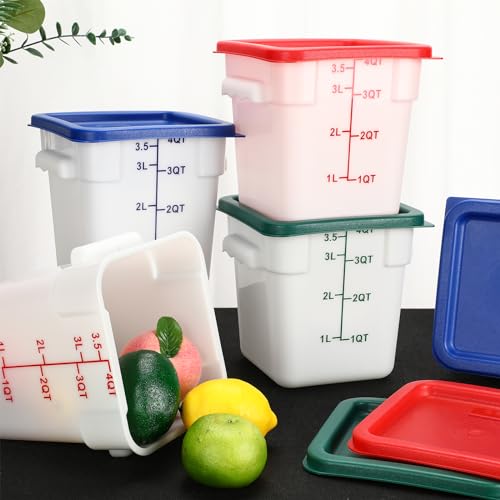 Ziliny 6 Pcs 4qt Commercial Food Storage Container with Lid, Square