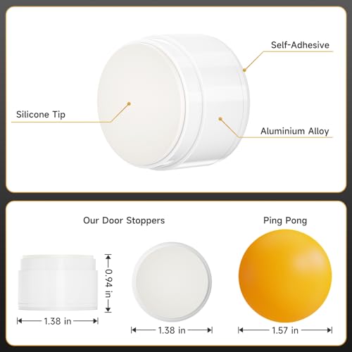 Door Stoppers for Wall with Adhesive, Aluminum, 1.38"x0.94", White - color: White