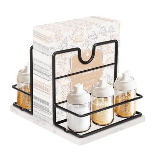 Livabber Napkin Holder, Metal Napkin Storage with Salt and Pepper Shakers Caddy Modern Napkin Dispenser for Table Kitchen Countertop, Not Including Salt and Pepper Shakers (Large Marble, Black) - color: Black, size: Large Marble
